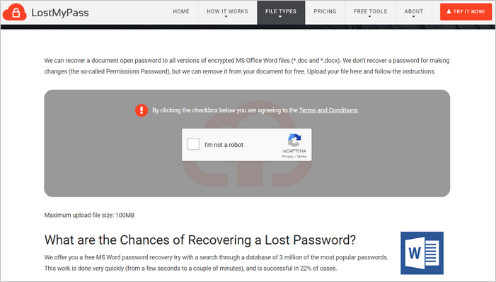 recover word password online