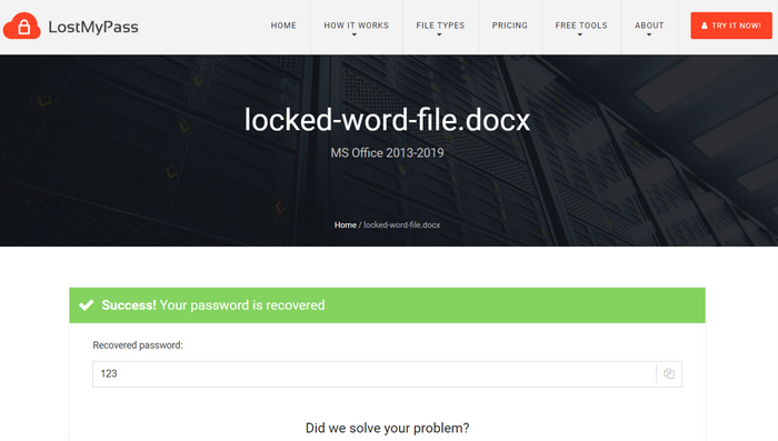 recover word password online