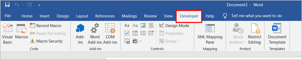 word developer menu