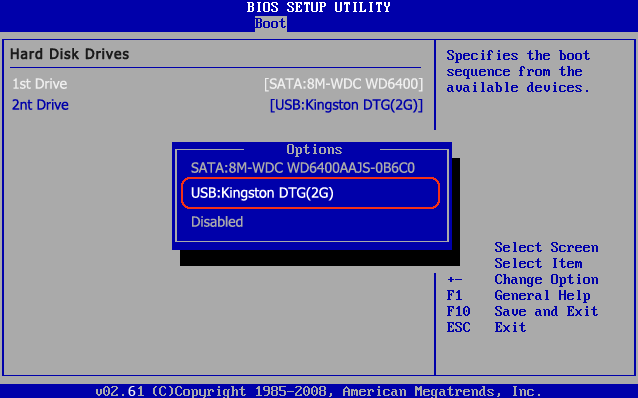 boot from usb in BIOS