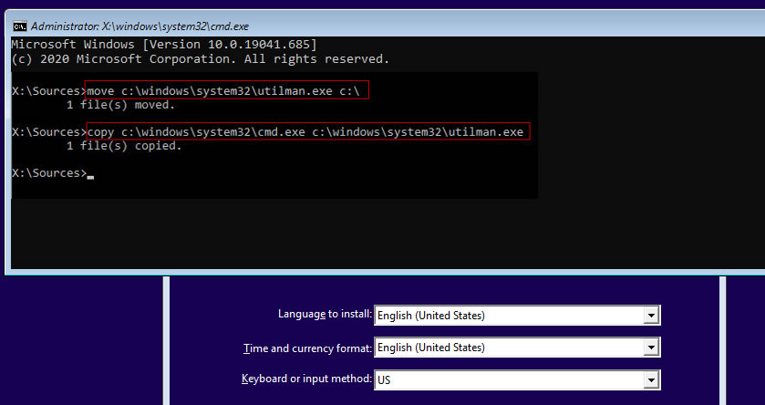 copy and move utiliman.exe