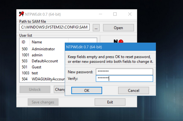 ntpwedit reset password