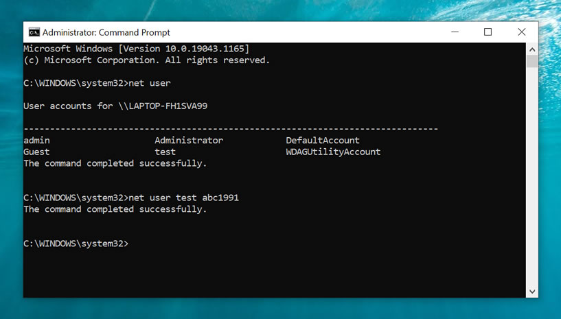 reset user password with cmd