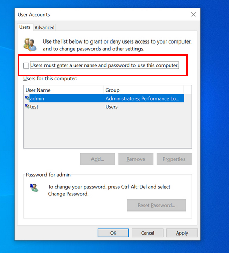 disable password login windows