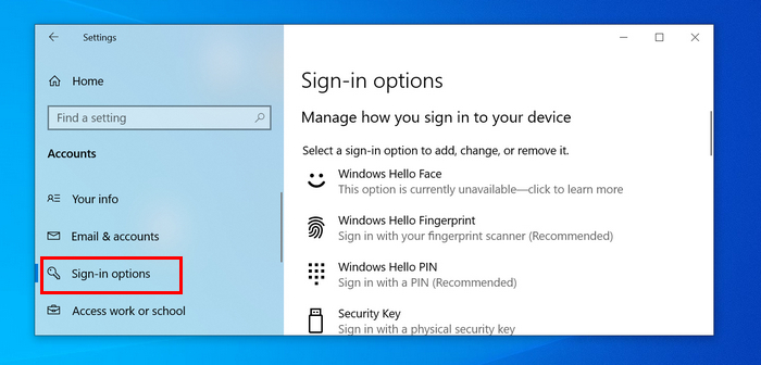 windows sign-in options