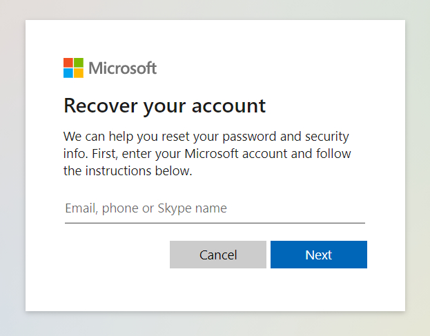 reset microsoft account online