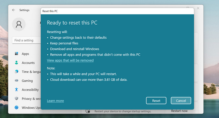 factory reset windows 11