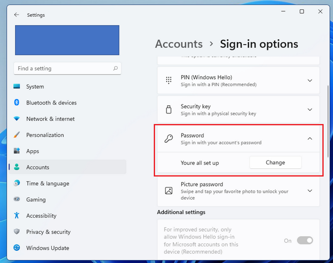 change windows 11 login password