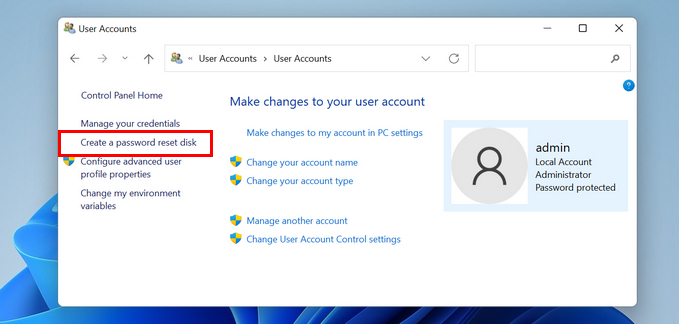 create password reset disk windows 11