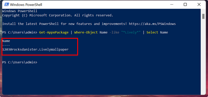 list app package name powershell