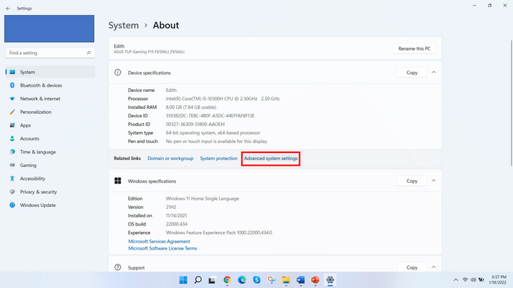 advance system settings windows 11