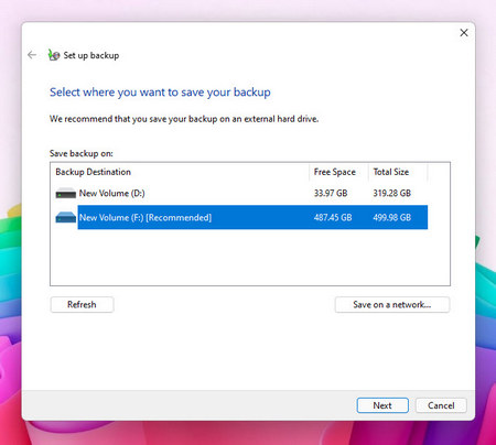 Select the Drive to Save the Backup