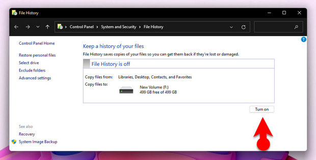 Turn on file History