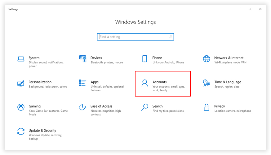 change windows 10 password form pc settings