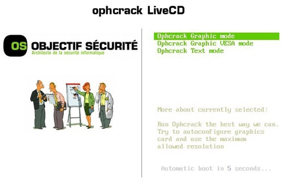 boot from ophcrack