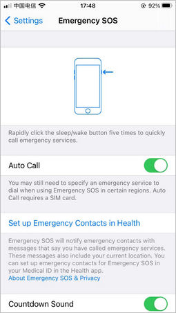 turn on emergency sos iphone
